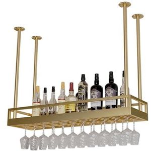 JLVAWIN Opbergrek hangend wijnrek, retro stijl plafond wijnrek met wijnglashouder, ijzeren hangend wijnglazen rek, geschikt voor bars, restaurants en cafés (Maat: 60 cm) planken