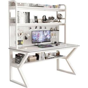 Office Desk，Computer Desk，Small Desk for Bedroom，integrated desk and bookshelf with perforated board, suitable for small apartments, bedrooms, study rooms, etc.(White B)