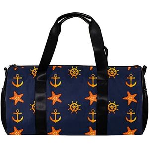 Ronde Gym Sport Duffel Bag met Afneembare Schouderriem Oranje Anker Zeester Training Handtas Nachttas voor Vrouwen en Mannen, Meerkleurig, 45x23x23cm/17.7x9x9in