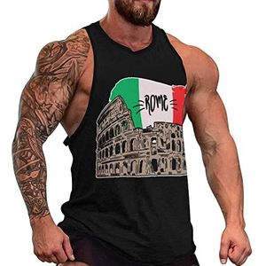 Italië vlag Rome Colosseum heren tanktop grafische mouwloze bodybuilding T-shirts casual strand T-shirt grappige sportschool spier