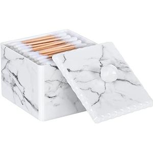 Luxspire Katoenen wattenstaafje opbergdoos met deksel, wattenstaafje houder wattenstaafje wattenstaafje ronde dispenserdoos, cosmetica make-up aanrecht ijdelheid badkamer organizer containers, marmer