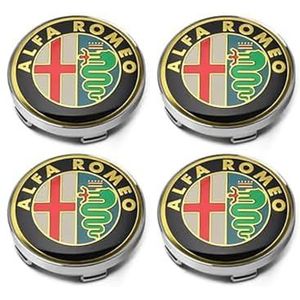 SJZZJMZ 4 stuks auto wielnaafdoppen voor Alfa Romeo Giulietta 159 146 156 Brera 60mm Trims auto wielnaafdoppen vervangende naafdoppen stickers A