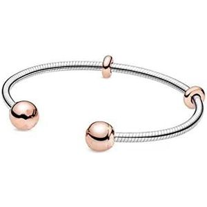 Armband 925 Zilver Rose Golden Moments Open & Silvery Snake Chain Armband Style Open Wit Zirkoon Open Bangle Armband 925 Sterling Zilver (Color : PDB096_17.5cm)