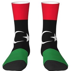 Evengigy Libische vlag Grappige Sokken Crazy Fashion Cool Gepersonaliseerde Zachte Crew Sokken voor Mannen Vrouwen Unisex, Wit, One size