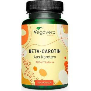 Vegavero Bètacaroteen capsules | Prijs-prestatiewinnaar 2024* |Bruiningscapsules 100% natuurlijk uit wortelextract | 180 capsules | Veganistisch