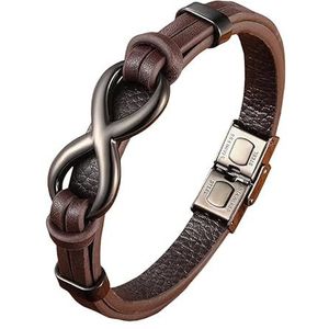 Heren - Infinity Knot - Leren Armband - Bruin - Casual Vouwsluiting - Luxe Polsband