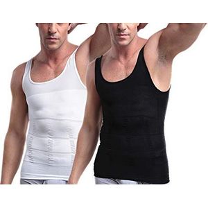 Slanker makende bodyshaper voor heren, vest, shirt, 2 Pack - Zwart en Wit, L