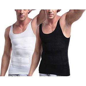 Slanker makende bodyshaper voor heren, vest, shirt, 2 Pack - Zwart en Wit, S