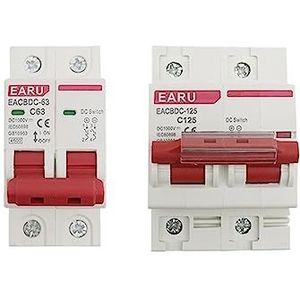 YTJUAQBH DC 1000V Solar Mini Circuit Breaker overbelastingsschakelaar 6A/10A/25A40A/63A/80A /100A/125A 2P DC1000V fotovoltaïsche MCB PV (6 jaar)