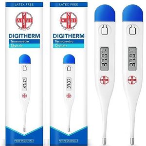 AIESI® Professionele Digitale Thermometer voor koorts bij volwassenen en kinderen DIGITHERM (Pak van 2 stuks), Resultaat in 1 MINUTE, Garantie 24 maanden