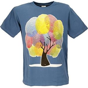 GURU SHOP Retro T-shirt, Trees Save Earth T-shirt, heren, katoen, bedrukte T-shirts, alternatieve kleding, Vingerprint/blauw, XL