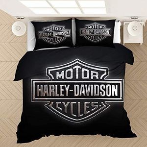 NICHIYO Harley Davidson Motorcycle Dekbedovertrek-beddengoedset, dekbedovertrek en kussensloop, microvezel, 3D digitale print, driedelig beddengoed (11, King 240 x 220 cm)