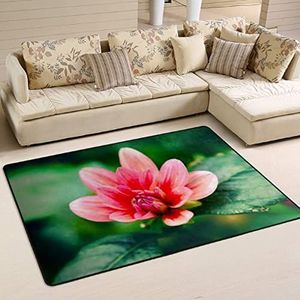 Vloerkleed 100 x 150 cm, roze bloeiende bloem bloem flanel mat tapijt grote kantoormatten antislip woonkamertapijt, voor binnen en buiten, ingang