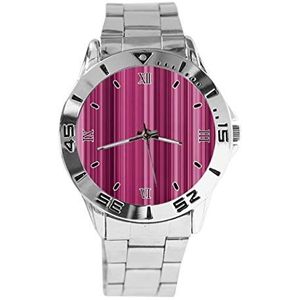 Paarse strepen patroon ontwerp analoog polshorloge quartz zilveren wijzerplaat klassieke roestvrij stalen band vrouwen mannen horloge