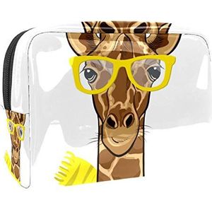 Draagbare Make-up Tas met Rits Reizen Toilettas voor Vrouwen Handige Opslag Cosmetische Pouch Giraffe Dier Winter