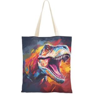 KUEJOP Canvas Tote Bags Kleurrijke Vuur Ademhalende Dinosaurus Multifunctionele Herbruikbare Canvas Zakken Gebruik voor Boodschappentassen, Boodschappentassen, Gift Bags, Meerkleurig, One Size
