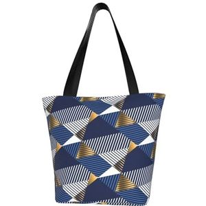 Schoudertas, canvas draagtas grote tas vrouwen casual handtas herbruikbare boodschappentassen, goud en blauw luxe naadloos, zoals afgebeeld, Eén maat