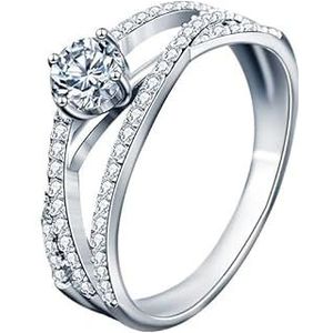 925 zilveren drie levens ring Moissan diamanten ring trouwring gesimuleerde diamanten kruisring sieraden (Color : 50 Points, Size : 5)