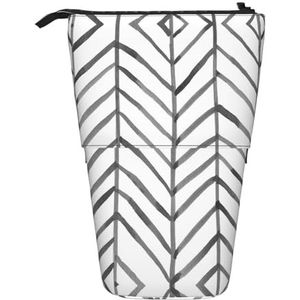 Nbtghga Zwart en Wit Strepen Print Potlood Telescopische Klassieke Kunsten Stand Up Etui Organizer Potlood Houder Make-up Tas Gift, Zwart, Eén maat