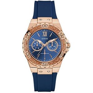 GUESS Women's Quartz Stainless Steel and Silicone Casual Watch, Color:Color: Blue/Rose Gold-Toned (Model: U1053L1)