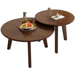 Massief houten salontafel, ronde salontafel, Japanse zittende lage tafel, kleine woonkamer huishoudbank, kleine bijzettafel, kleine en grote ronde tafelcombinatie (kleur: B, maat: 80x45+60x50cm)