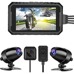Dashcam For Motorfietsen, Dubbele 1080P Waterdichte Lens, 150 ° Groothoek, 3,0 Inch Scherm, WiFi, GPS, Handmatige Vergrendeling, Opslaguitbreiding Max. 128 GB