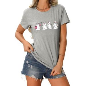 4 Ghost Verpleegkundige Met Naald Grafische Vrouwen Tees Shirts Zomer Korte Mouw Festival Gift Tops Vrouwelijke Trui T-Shirt, Grijs, S