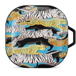 Panthers Cheetahs en witte tijgers oordopjes hoesje compatibel met Samsung hard shell beschermhoes zwart stijl