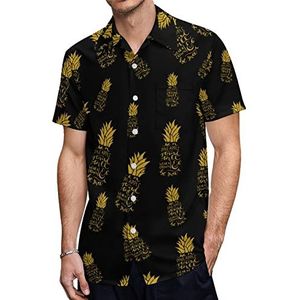 Pineapple Hawaiiaanse shirts voor heren, korte mouwen, casual shirt, knoopsluiting, vakantie, strandshirts, 2XL
