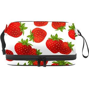 Grote capaciteit reizen cosmetische tas,Rode aardbei vruchten witte achtergrond, make-up tas, waterdichte make-up tas organisator, Meerkleurig, 27x15x14 cm/10.6x5.9x5.5 in
