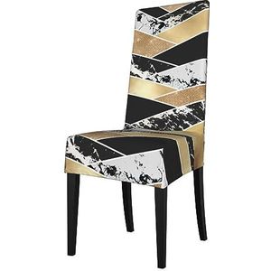 KemEng Moderne goud-zwart-witte glitter marmeren geometrische kunst, stoelhoezen, stoelbeschermer, stretch eetkamerstoelhoes, stoelhoes voor stoelen