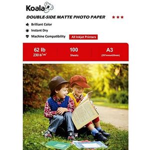 KOALA Dubbelzijdig Mat Inkjet Fotopapier A3, 230 g/m², 100 vellen, voor alle inkjetprinters