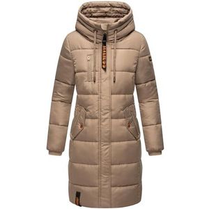 MARIKOO Yuikoo Winterjas voor dames, warm, gewatteerd, lang, met borstzak en verstelbare capuchon, XS-XXL, Taupe grijs, XL