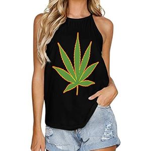 Rasta Weed Tanktop voor dames, zomer, mouwloos, T-shirts, halter, casual vest, blouse, print, T-shirt, L