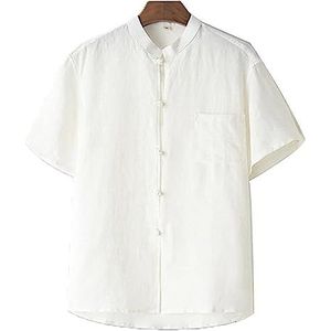 Zomer Katoen Linnen Tai Chi Uniform Korte Mouwen Chinese Traditionele Kleding, Grote SizeTang Pak Hanfu Jassen Vechtsport(Wit,XXL)