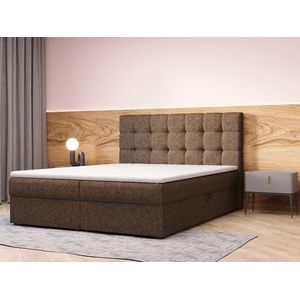 mb-moebel Continentaal bed, boxspringbed, bed met bedkast, Bonell-matras en topper, tweepersoonsbed - boxspringbed 05 (bruin - Hugo 24, 160 x 200 cm)