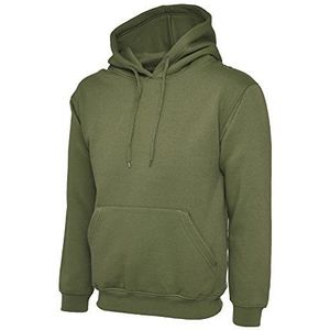 Heren klassieke effen trui hoodie trui met capuchon (22 kleuren), Militair Groen, XXL