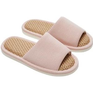 LHSJYG Dames Slippers Linnen Vrouwen Slippers Mute Comfortabele Indoor Thuis Paar Schoenen Zachte Zool Antislip Paar Vier Seizoen Slides, roze, 42-43 insole 27cm