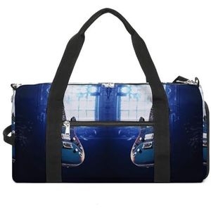 Fitness tas, blauwe gitaar print gymtas, sport reizen fitness tas, essentiële gymtas, gymtas met schoen compartiment, stijl, one size, modern, Stijl, Eén maat, Modern design