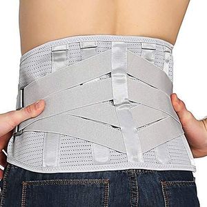 Onderrugbeugels voor rugpijnverlichting - compressieriem voor mannen en vrouwen - lendensteun taille rugbrace voor hernia, ischias, scoliose - ademend gaasontwerp, verstelbare riemen (L, grijs)