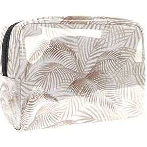 Make-uptas PVC toilettas met ritssluiting waterdichte cosmetische tas met lichtbruine palmbladeren voor dames en meisjes