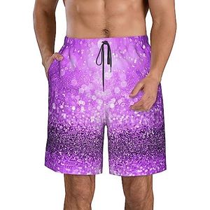 PHTZEZFC Sprankelende paarse glitterprint strandshorts voor heren, zomershorts met sneldrogende technologie, lichtgewicht en casual, Wit, M