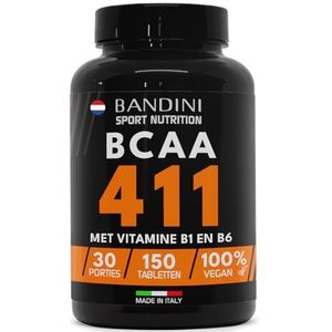 Bandini® RAMIFIED AMINO ACIDS BCAA 4 1 1 | 150 tabletten Aminozuren met vertakte keten en vitamine B1 en B6 | 4.1.1 met Leucine, Isoleucine, Valine | Intra Pre Post Workout | Voor sport