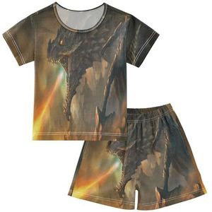 YOUJUNER Kinderpyjama set draogon design T-shirt met korte mouwen zomer nachtkleding pyjama lounge wear nachtkleding voor jongens meisjes kinderen, Meerkleurig, 10 jaar