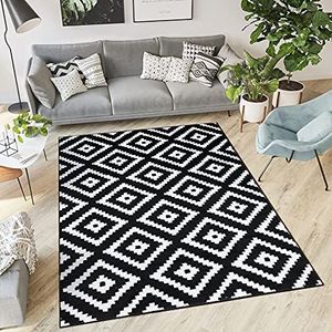 Tapiso Luxury Vloerkleed Woonkamer Slaapkamer Zwart Geometrisch Design Modern Sfeervol Uitstraling Hoogwaardig Duurzaam Tapijt Maat - 180 x 250 cm