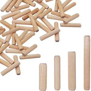 SKIR'CO Houten pluggen 5 x 30 mm, gegroefde houten pluggen, geribbelde pinnen voor meubels, 100 stuks, Beige