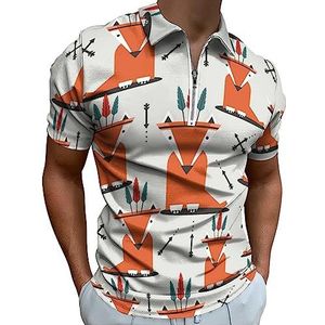 Poloshirt met vossen met veren voor heren, casual T-shirts met ritssluiting en kraag, golftops, slim fit
