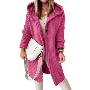 Sawmew - Grof Gebreid Vest - Rood - Dames - Met Lange Mouwen - Capuchon