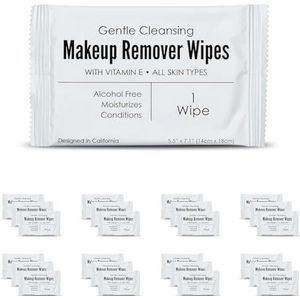 World Amenities - Bulk Makeup Remover Doekjes | 500 Count $0,09 eenheid | Individueel verpakt, Zachte Reiniging, Alcoholvrij - Alle huidtypen - Vitamine E - 100% Recyclebaar, Hotel Travel Size
