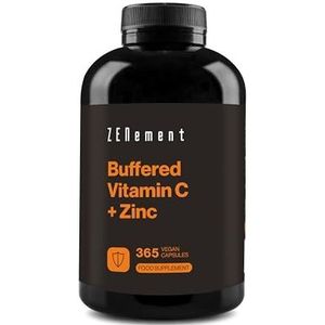 Gebufferde Vitamine C met Zink-Bisglycinaat - 1000 mg Vitamine C + 10 mg elementair Zink per dagdosering (2 capsules) - Neutrale pH, mild voor de maag - Voor het immuunsysteem - Veganistisch